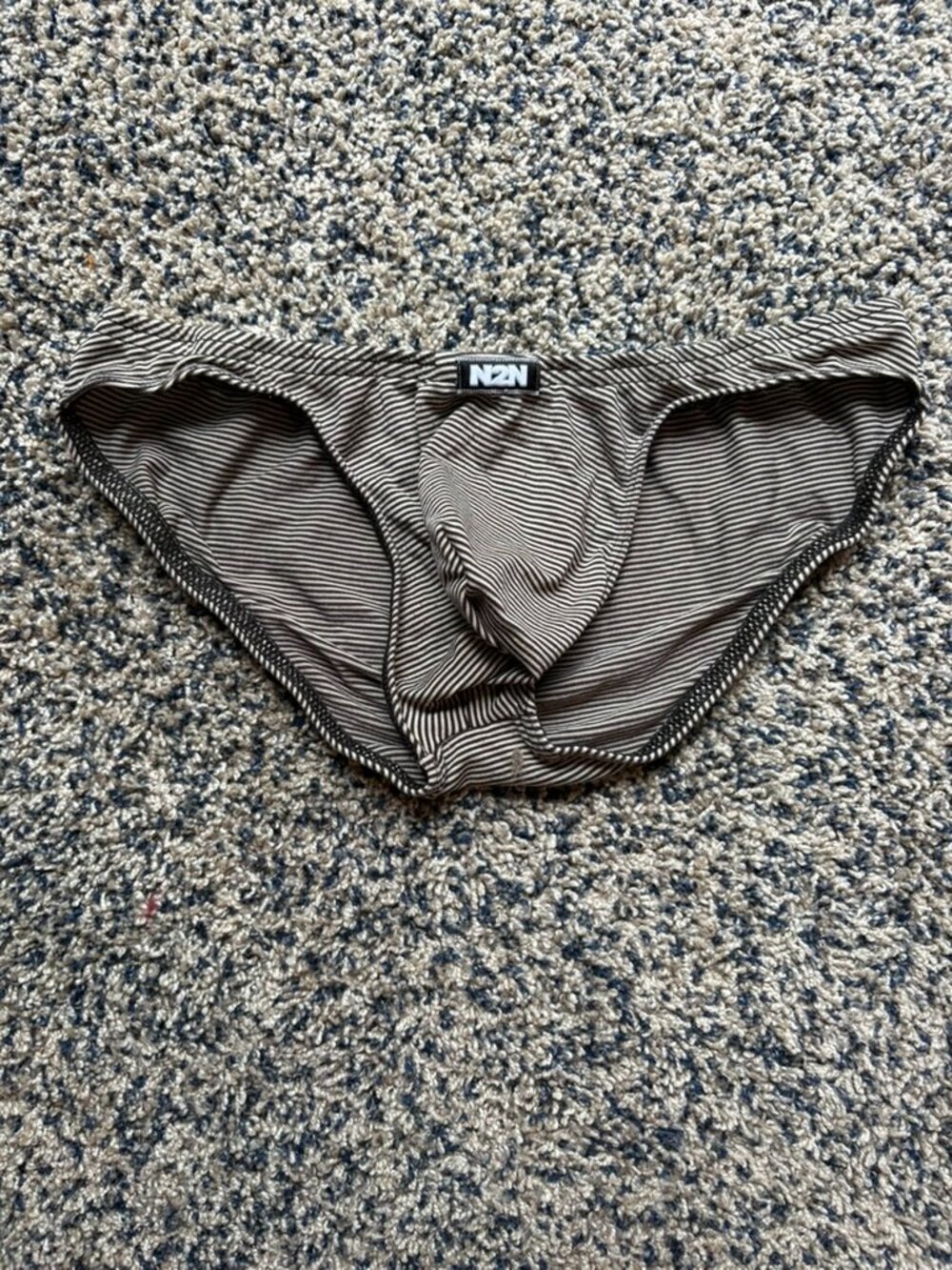 Mens N2N Bodywear Micro Stripe Hypno Bikini Briefs - Black/Tan, Small, NWT